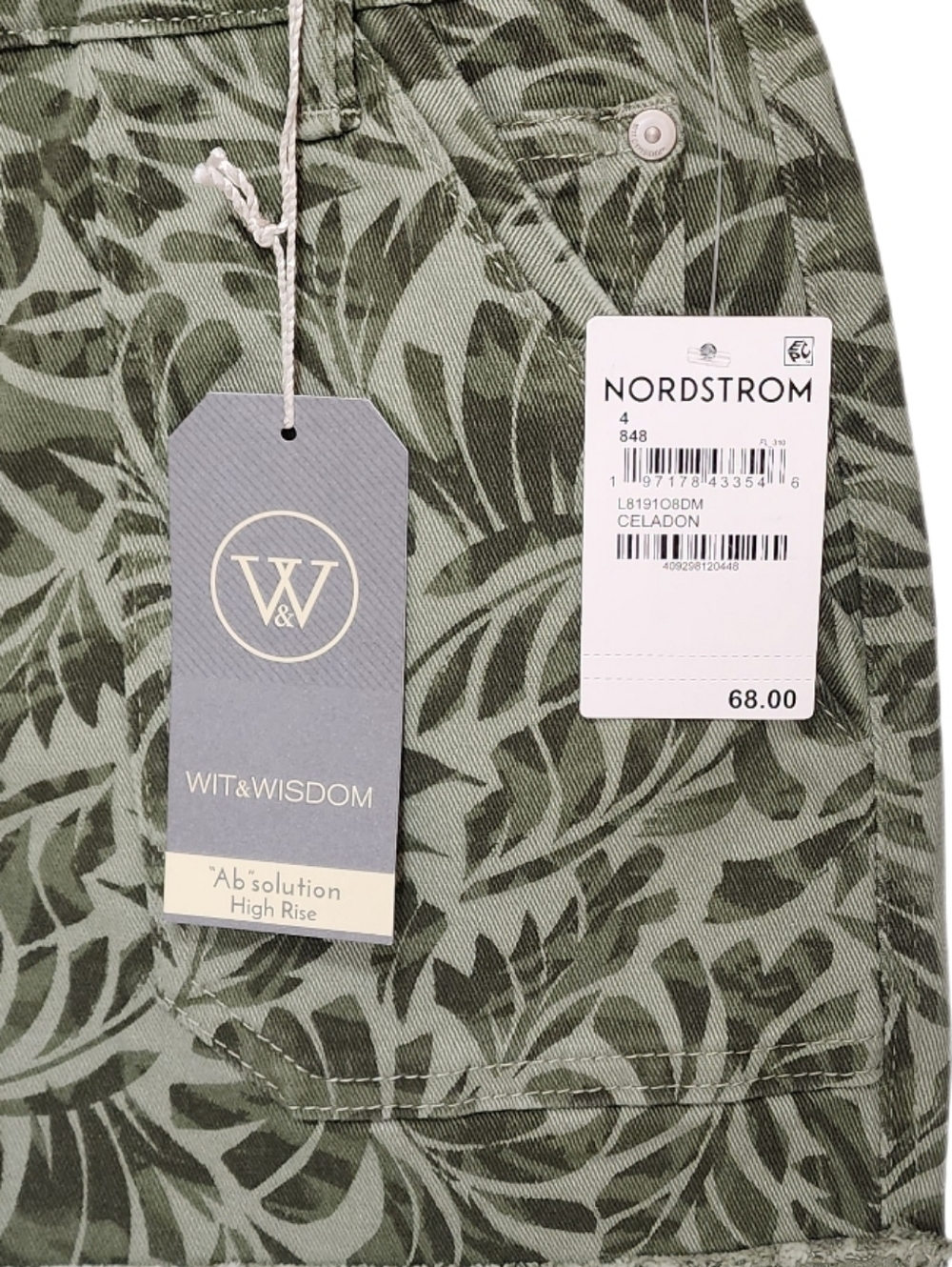 Wit & Wisdom Leaf Print Pacth Pockets 4.5" Twill Shorts High Rise Ab Solution 4 - Picture 4 of 10